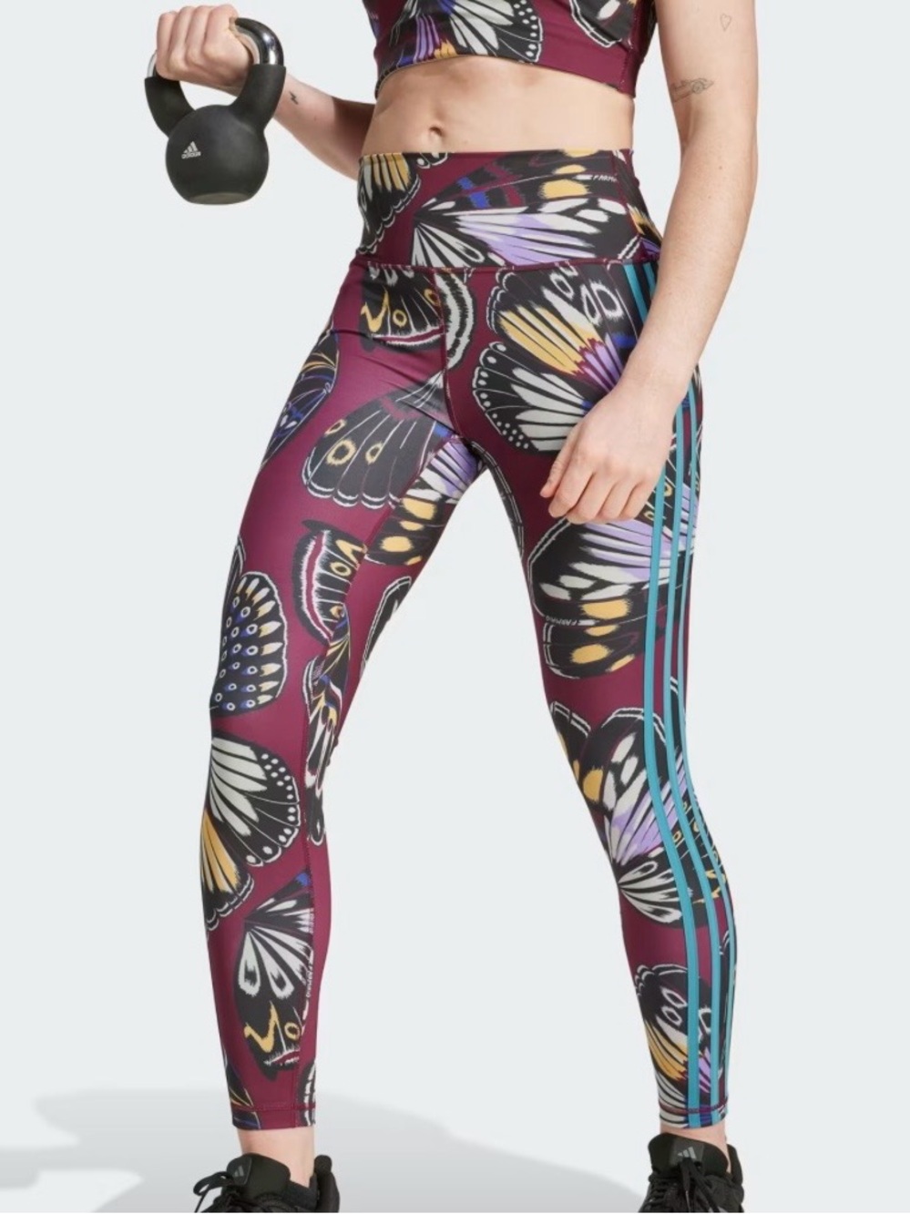 Adidas X FARM Rio New in Maroon Butterfly Print 7/8 Leggings Size Large